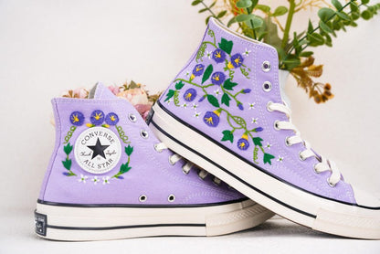 Custom Converse Wedding Bridal Flowers Embroidered High Tops