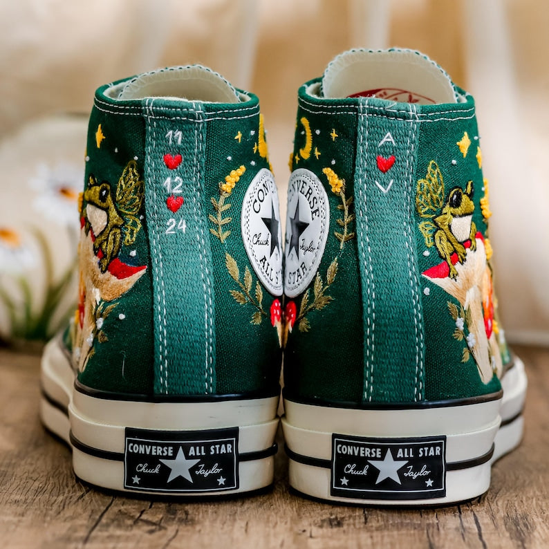Custom Converse Wedding Bridal Flowers Embroidered High Tops