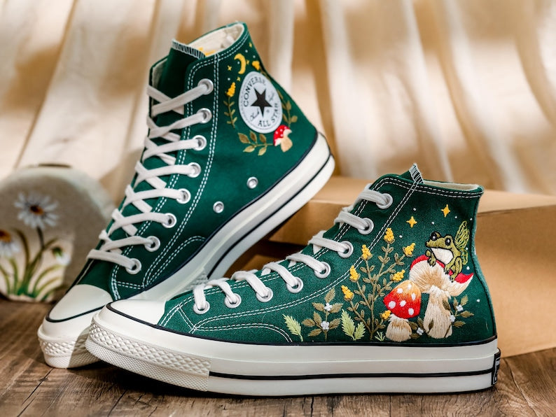 Custom Converse Wedding Bridal Flowers Embroidered High Tops