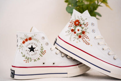 Custom Converse Wedding Bridal Flowers Embroidered High Tops