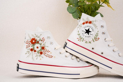 Custom Converse Wedding Bridal Flowers Embroidered High Tops