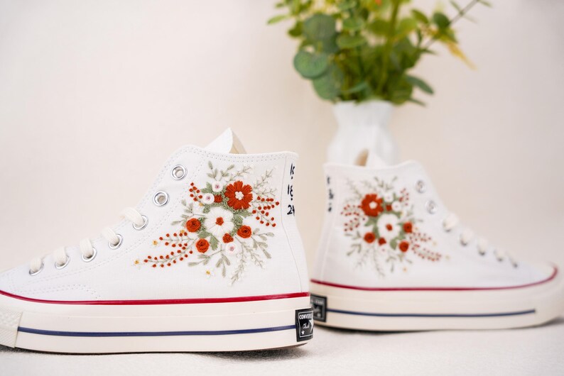 Custom Converse Wedding Bridal Flowers Embroidered High Tops