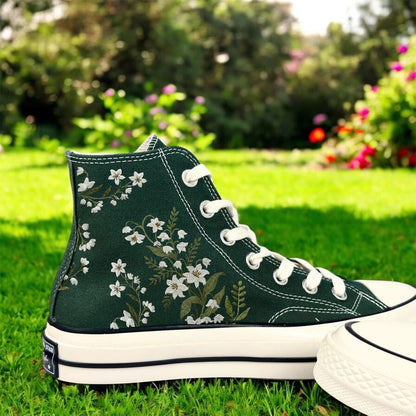Custom Converse Lily Flower Embroidered High Tops