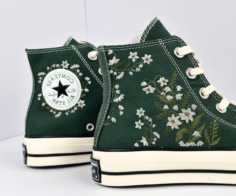 Custom Converse Lily Flower Embroidered High Tops