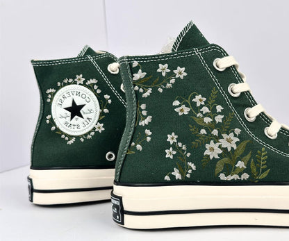 Custom Converse Lily Flower Embroidered High Tops