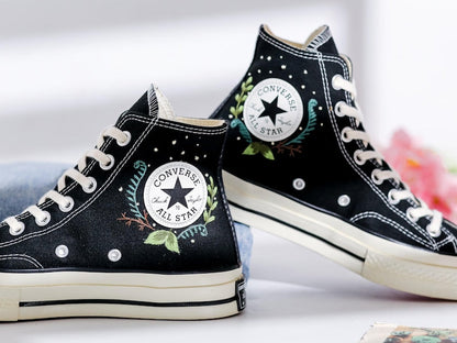 Custom Converse Botanical Butterfly Embroidered High Tops