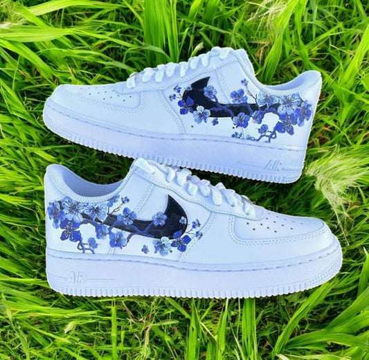Custom Air Force 1 Shoes Flower Blue Style