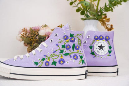 Custom Converse Wedding Bridal Flowers Embroidered High Tops