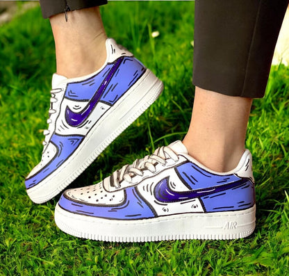 Custom Air Force 1 Shoes Blue Cartoon Style