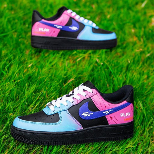 Custom Air Force 1 Shoes Black Pink Blue Style