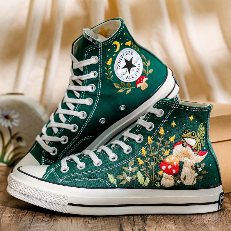 Custom Converse Wedding Bridal Flowers Embroidered High Tops