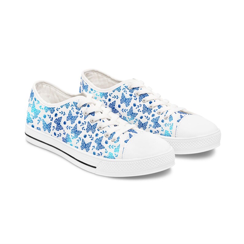 Colorful Women's Low Top Sneaker Blue Butterfly Patterned Sneakers