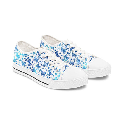 Colorful Women's Low Top Sneaker Blue Butterfly Patterned Sneakers