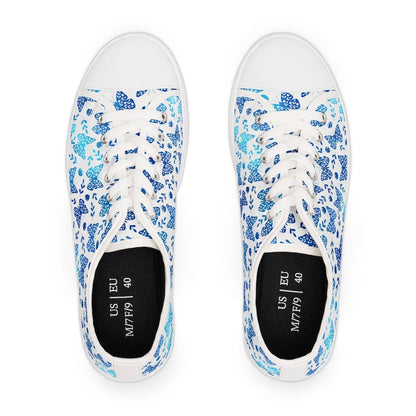 Colorful Women's Low Top Sneaker Blue Butterfly Patterned Sneakers