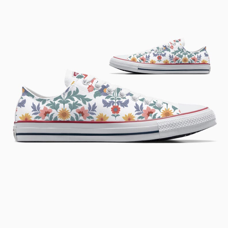 Women's Low Top Sneaker Illustrated Flower Vine on Sneakers