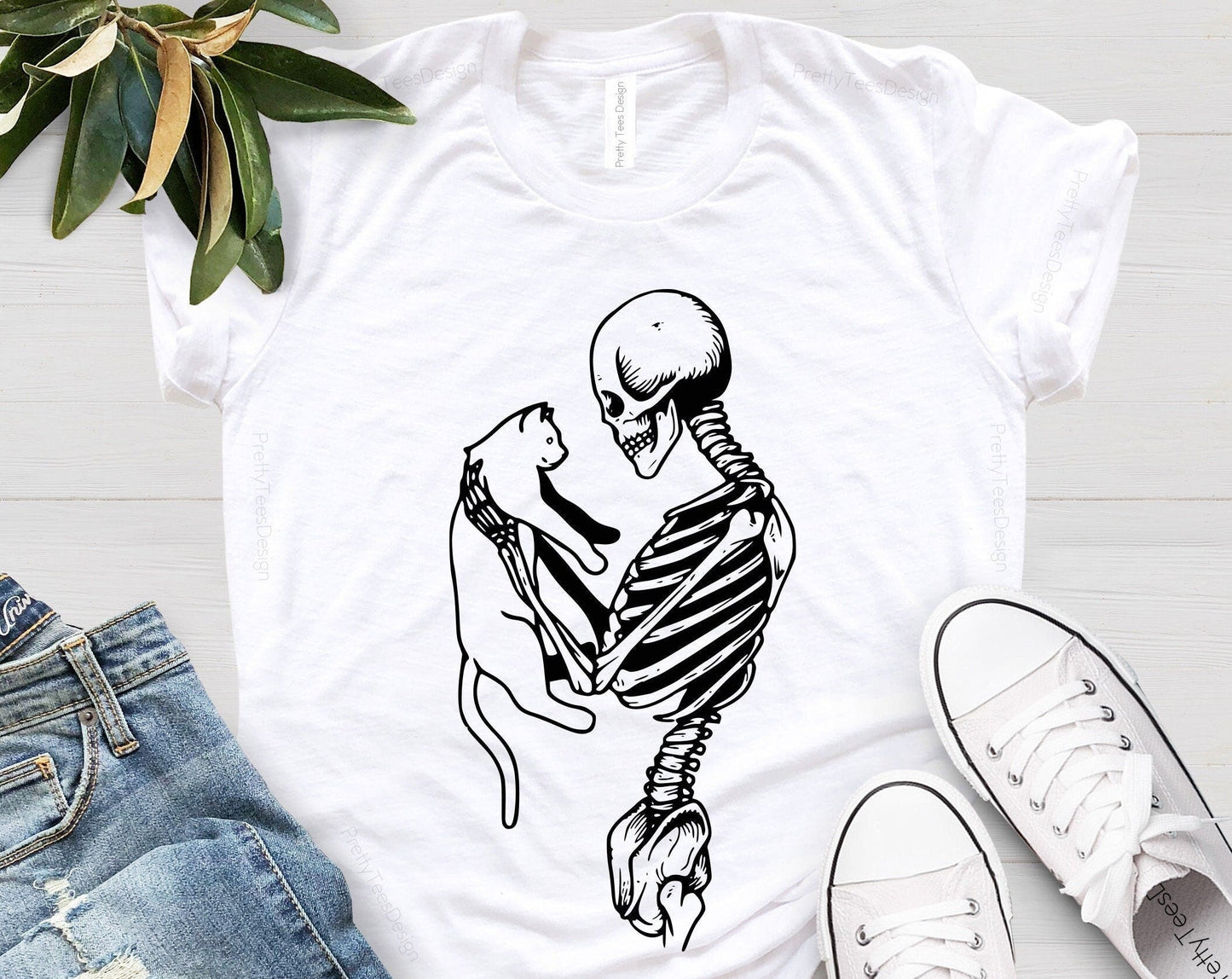 T-SHIRT - Skeleton And Cat Unisex Shirt