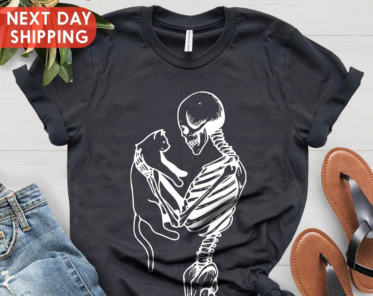 T-SHIRT - Skeleton And Cat Unisex Shirt