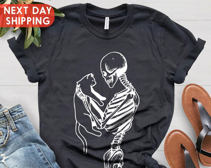 T-SHIRT - Skeleton And Cat Unisex Shirt