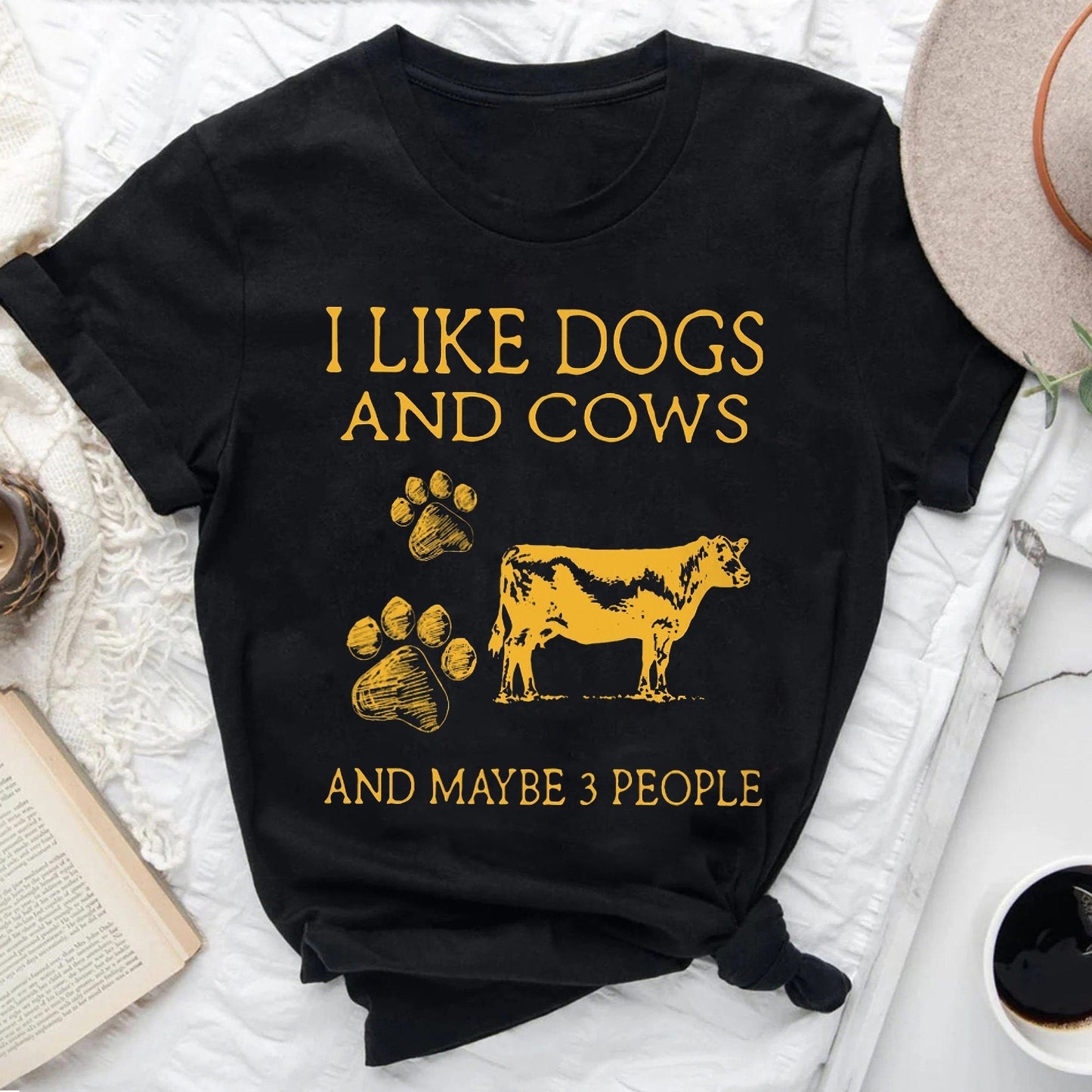 T-SHIRT - I Like Dogs And Cows And Maybe 3 People Unisex Shirt, Cute Cow Shirt