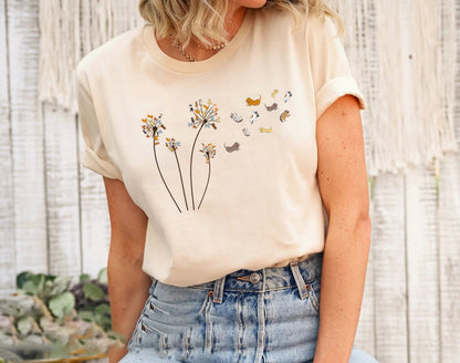 T-SHIRT - Cats Flower Fly Dandelion Unisex Shirt