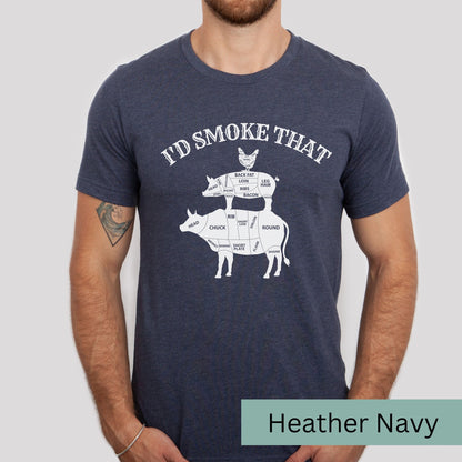 T-SHIRT - Funny BBQ Shirt Barbecue I'd Smoke Unisex Shirt, Cow Pig Chicken BBQ Shirt