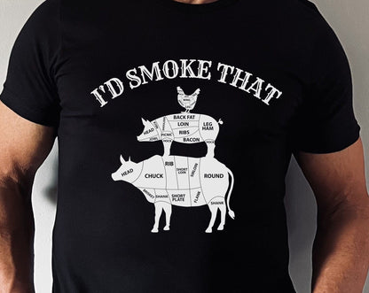 T-SHIRT - Funny BBQ Shirt Barbecue I'd Smoke Unisex Shirt, Cow Pig Chicken BBQ Shirt
