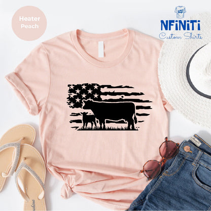 T-SHIRT - USA Cow Farm Unisex Shirt, Farmer Cow Shirt