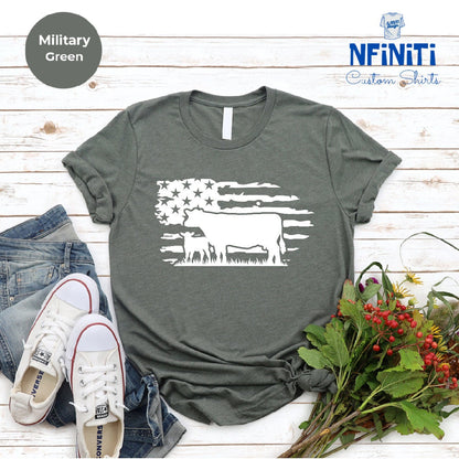 T-SHIRT - USA Cow Farm Unisex Shirt, Farmer Cow Shirt