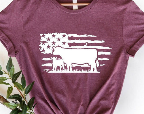 T-SHIRT - USA Cow Farm Unisex Shirt, Farmer Cow Shirt