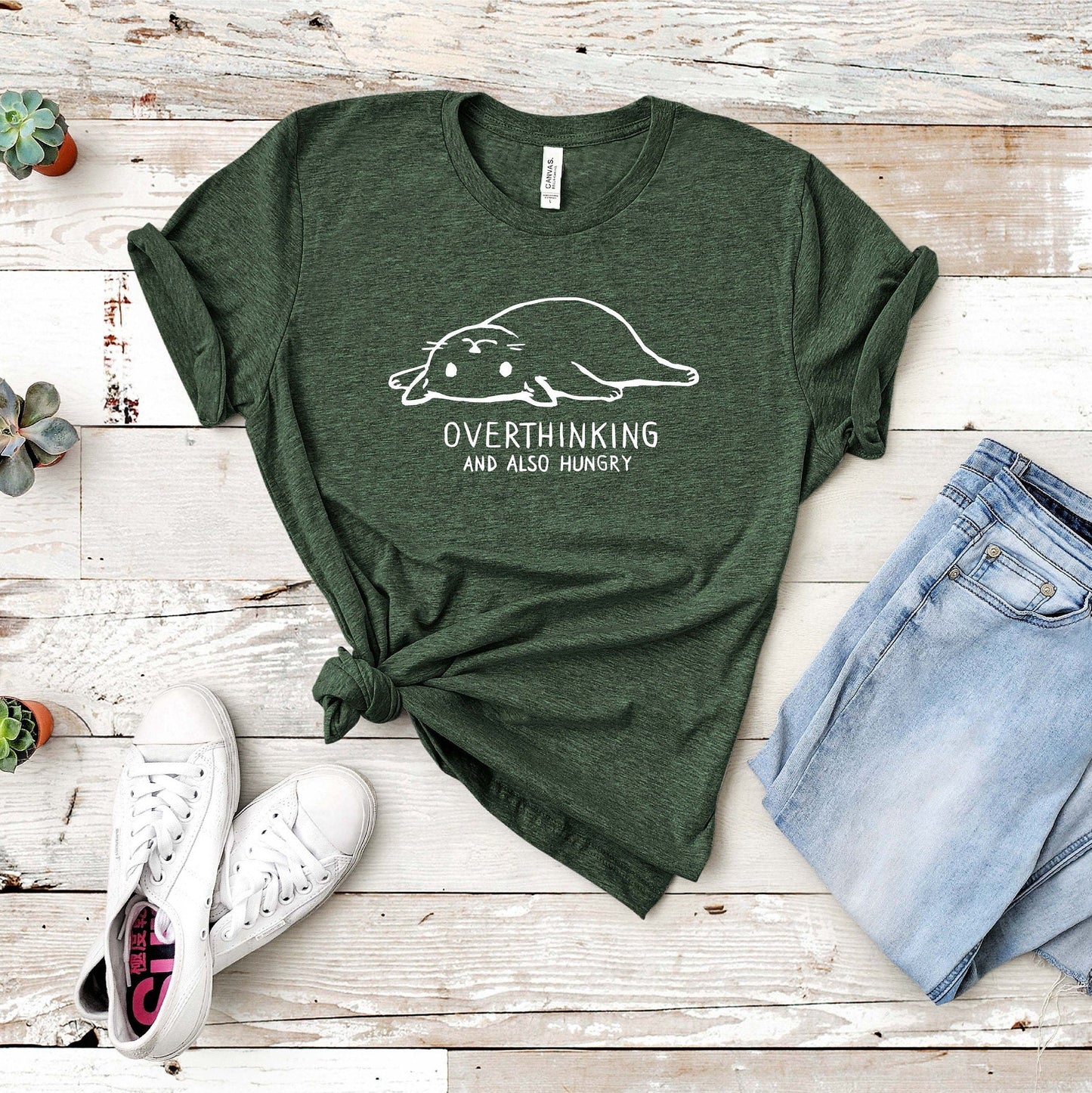 T-SHIRT - Overthinking and Also Hungry Unisex Shirt, Funny Cat Shirt