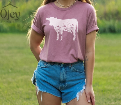 T-SHIRT - Floral Cow Unisex Shirt, Cute Cow Shirt